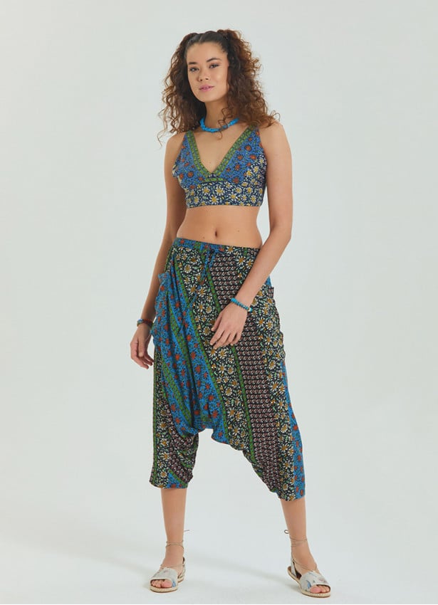 Elastic Waist Women's Capri Navy Blue Floral Shalwar 4657